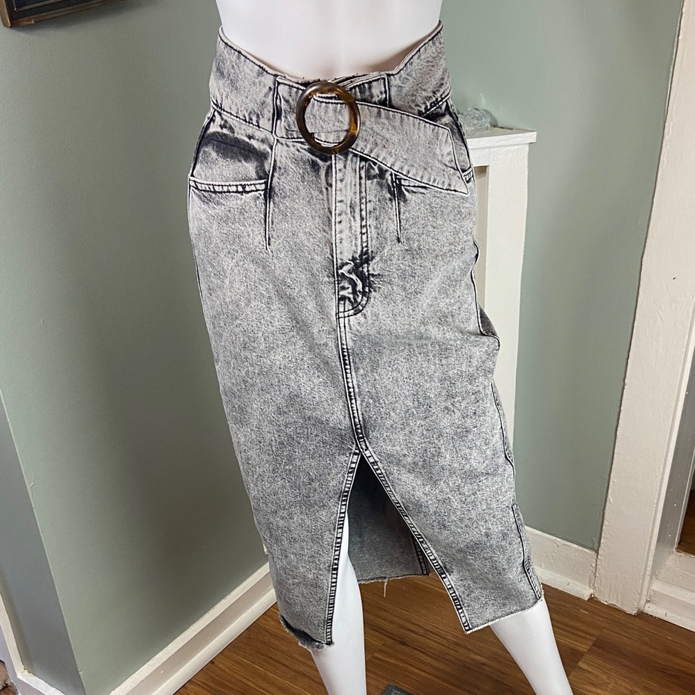 Zara Gray Denim Jean Acid Wash Washed Pencil Skirt Small S